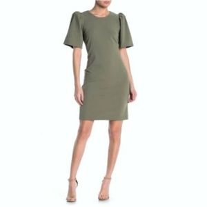 Sharagano Sage Green Puff Sleeve Mini Dress